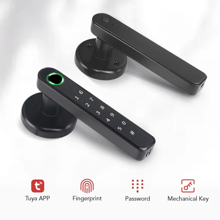 Smart Door Handle Lock - Fingerprint Passcode Bluetooth APP Physical Key Free Tuya APP Smart Door Handle with Latch - SL14